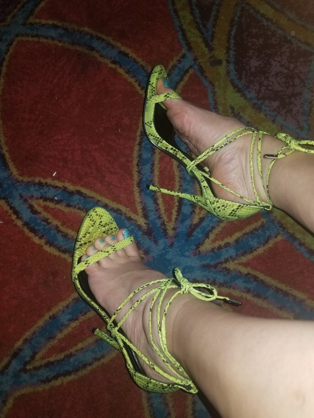 Cape Robbin Neon Lime Snake-Print Lace-Up Heels - Picture 5 of 5